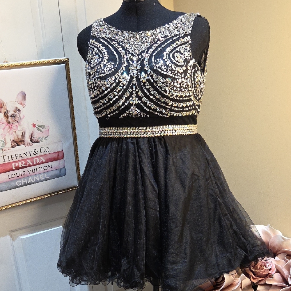 Nwot XL Anny Lee Black and Zirconia Mini Dress Ballroom